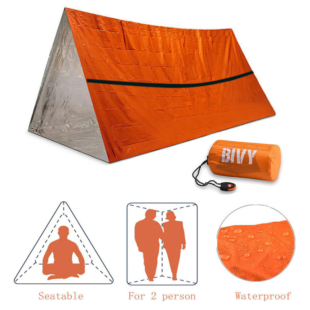 Emergency Shelter Survival Bivy Tube Tent Kit Thermal Blanket SOS Sleeping Bag