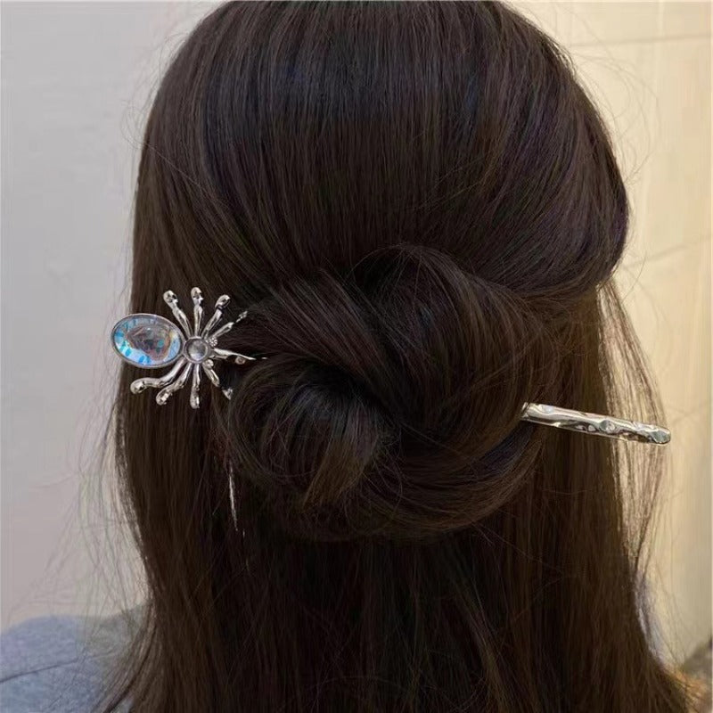 Spider Moonstone Hairpin Halloween Punk Sweet Chinese Metal Edge Clip Headwear