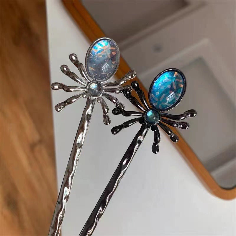 Spider Moonstone Hairpin Halloween Punk Sweet Chinese Metal Edge Clip Headwear