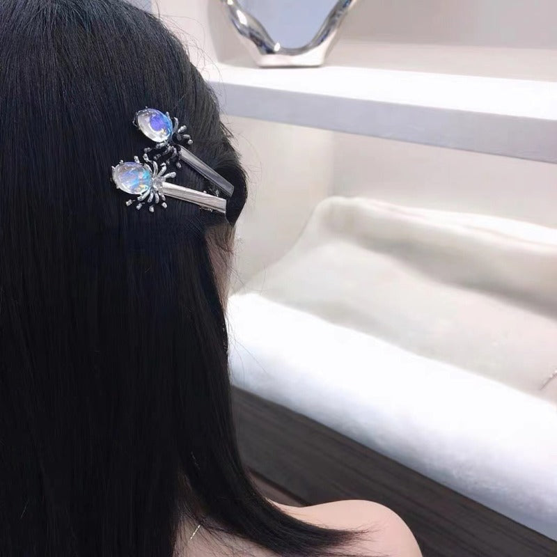 Spider Moonstone Hairpin Halloween Punk Sweet Chinese Metal Edge Clip Headwear