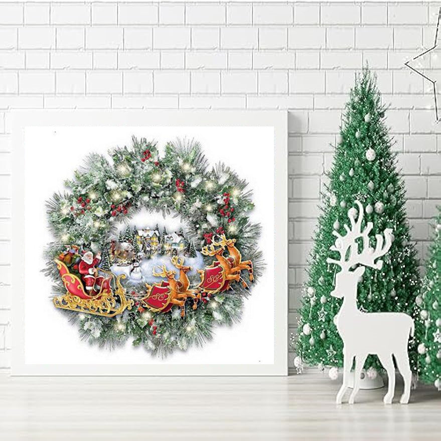 Christmas Santa Claus Elk Wreath 5D DIY Diamond Painting Set