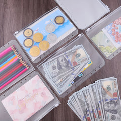 15pcs A5 Binder Pockets 6-Hole Budget Cash Envelopes Clear Zipper Folders