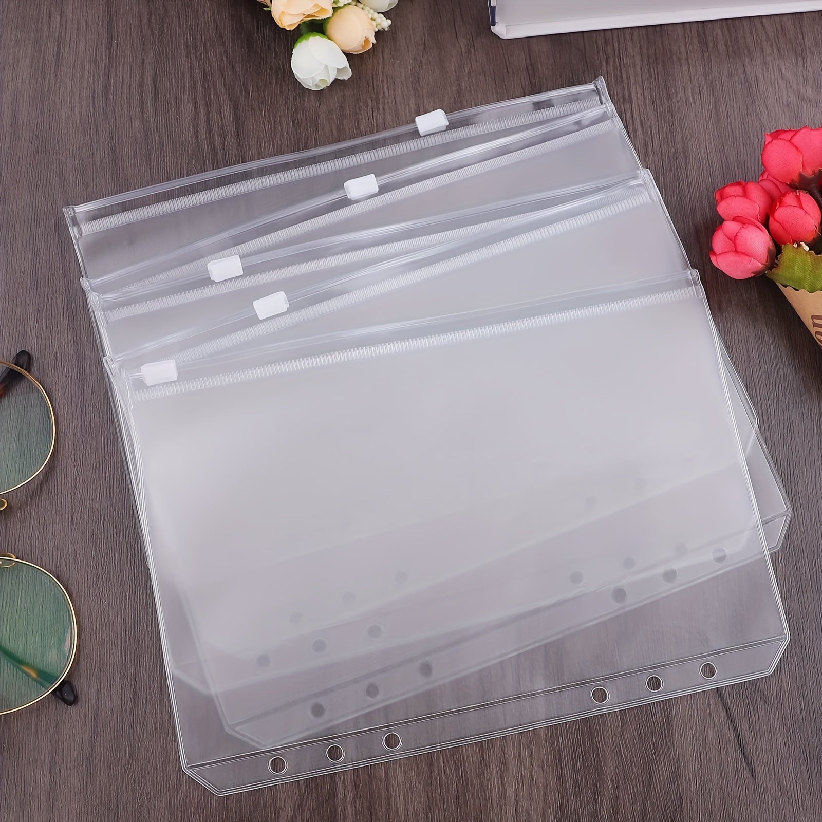 15pcs A5 Binder Pockets 6-Hole Budget Cash Envelopes Clear Zipper Folders