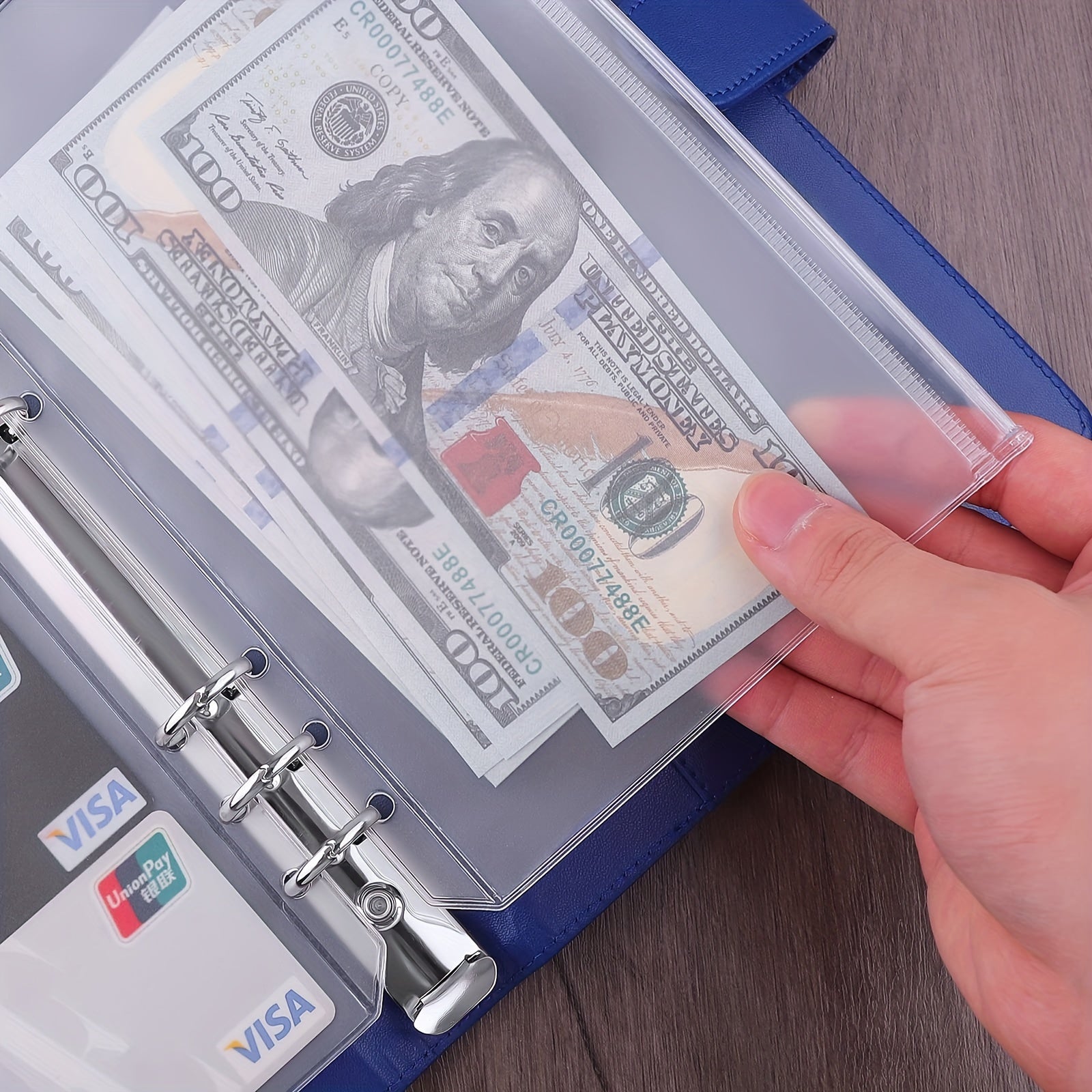 15pcs A5 Binder Pockets 6-Hole Budget Cash Envelopes Clear Zipper Folders