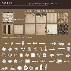60pcs Vintage Scrapbook Paper Washi Sticker Retro Material For Plan