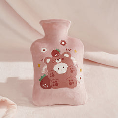 Portable Explosion-proof Hand Warmer Plush Cover Cartoon Pattern Hot Water Bag