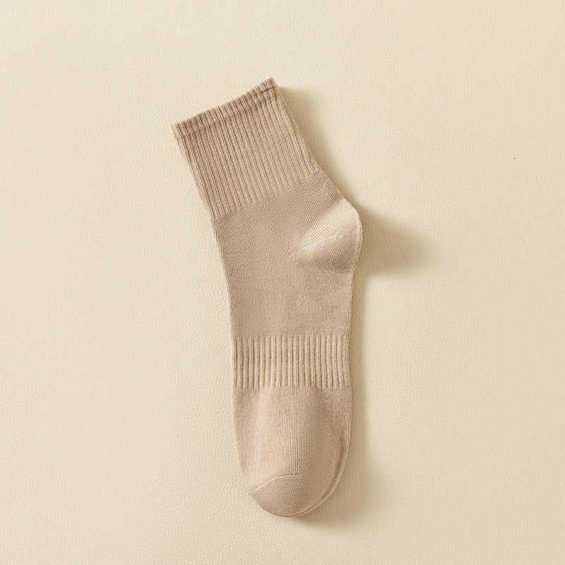 5 Pairs Mid Calf Athletic Socks Unisex Solid Colors