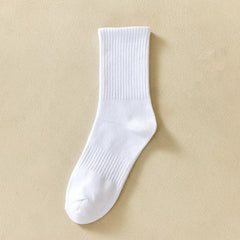 5 Pairs Mid Calf Athletic Socks Unisex Solid Colors
