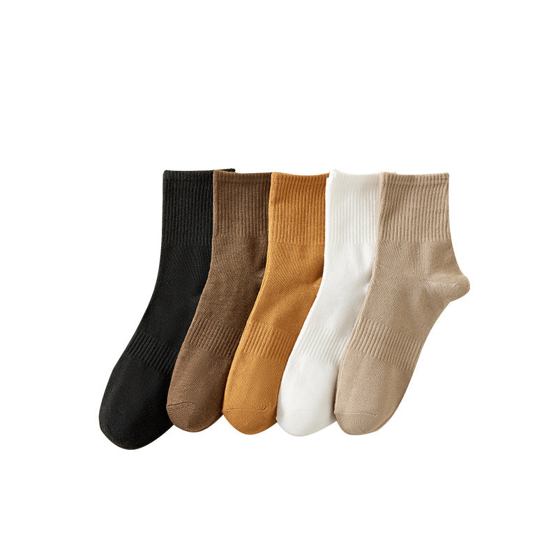 5 Pairs Mid Calf Athletic Socks Unisex Solid Colors