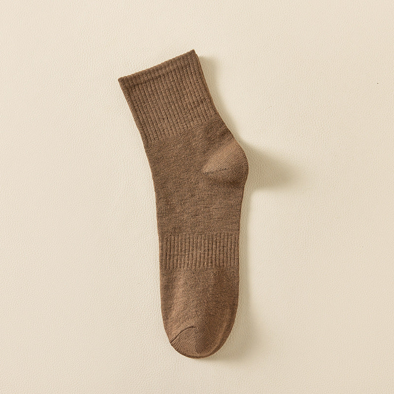 5 Pairs Mid Calf Athletic Socks Unisex Solid Colors