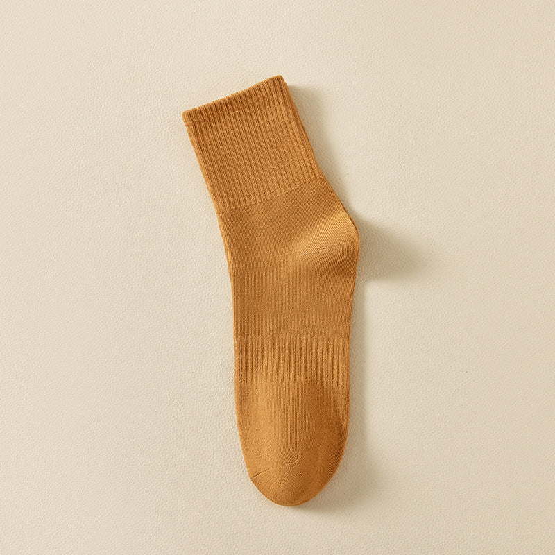 5 Pairs Mid Calf Athletic Socks Unisex Solid Colors
