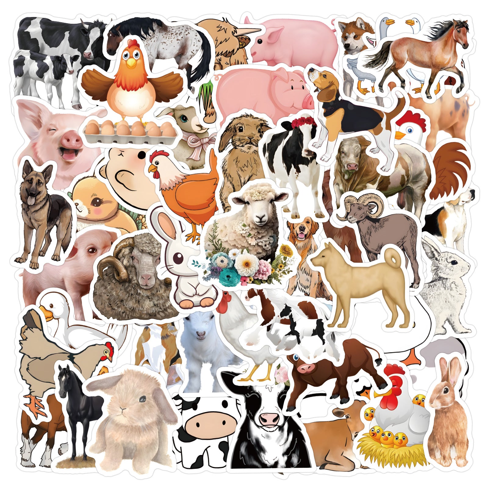60pcs Farm Animal Vinyl Waterproof Stickers Water Bottle Laptop Phone Luggage