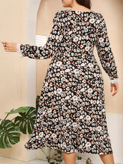  Women's Ditsy Floral Print Lace Trim Midi Dress