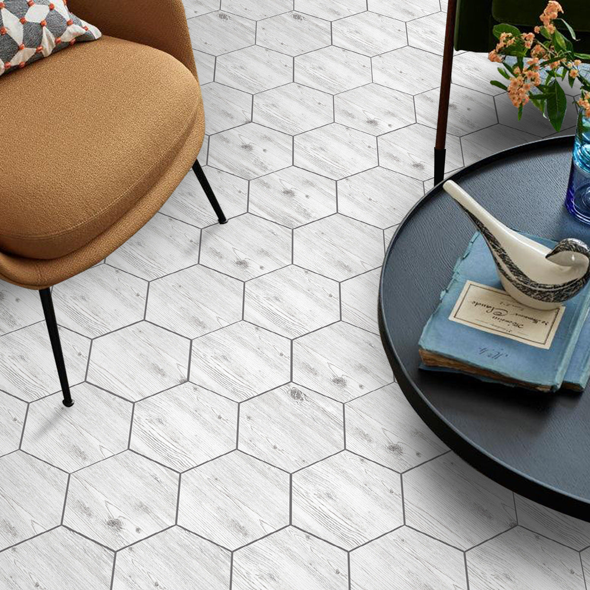 Geometric Wood Grain Self-adhesive Floor Stickers - 11pcs Set