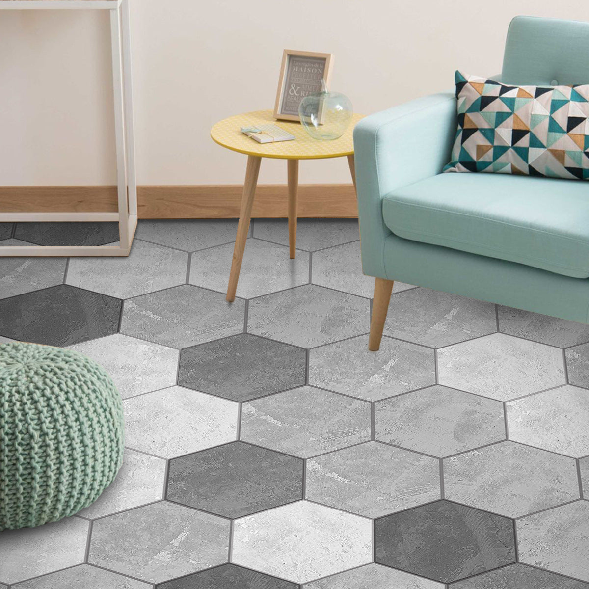 Geometric Wood Grain Self-adhesive Floor Stickers - 11pcs Set