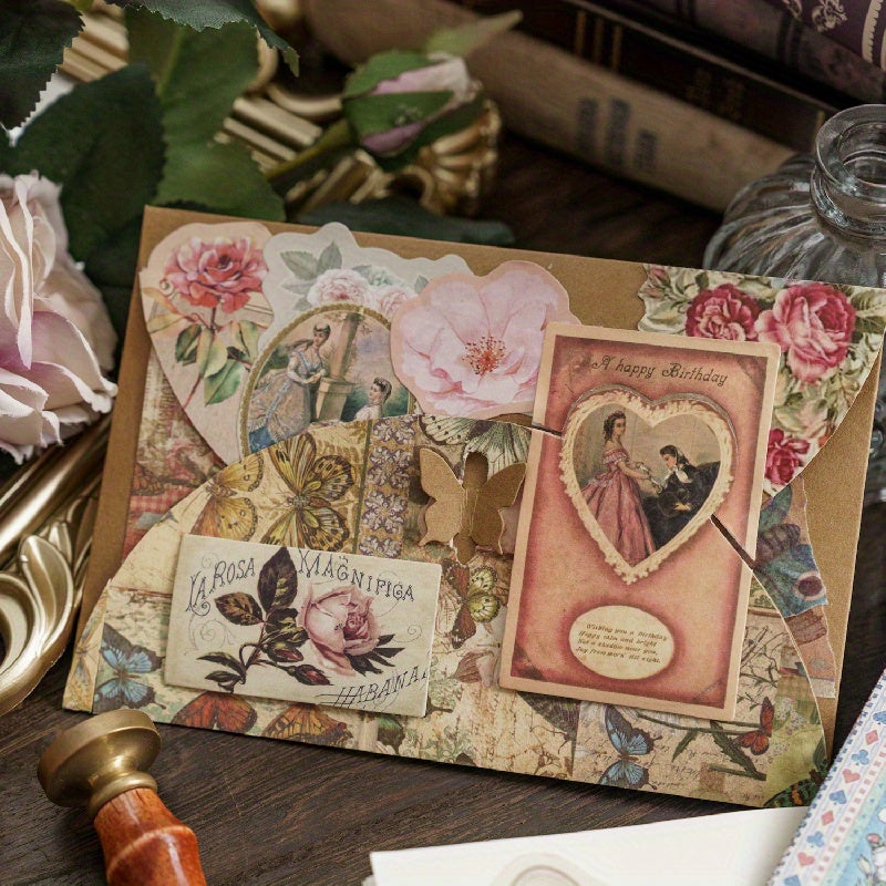 40pcs Flower Room Old Things Series Retro Small Fresh Creative Journal Decorativ