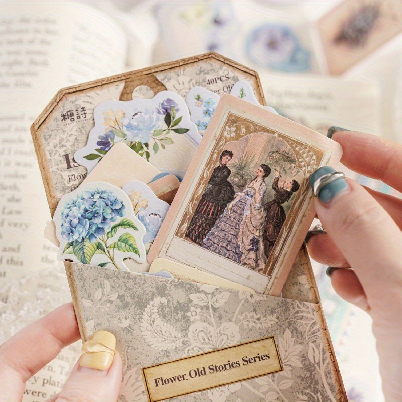 40pcs Flower Room Old Things Series Retro Small Fresh Creative Journal Decorativ