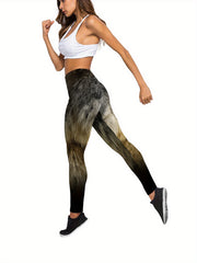 Plus Size Women's Wolf Print Tank Top & Leggings Yoga Set