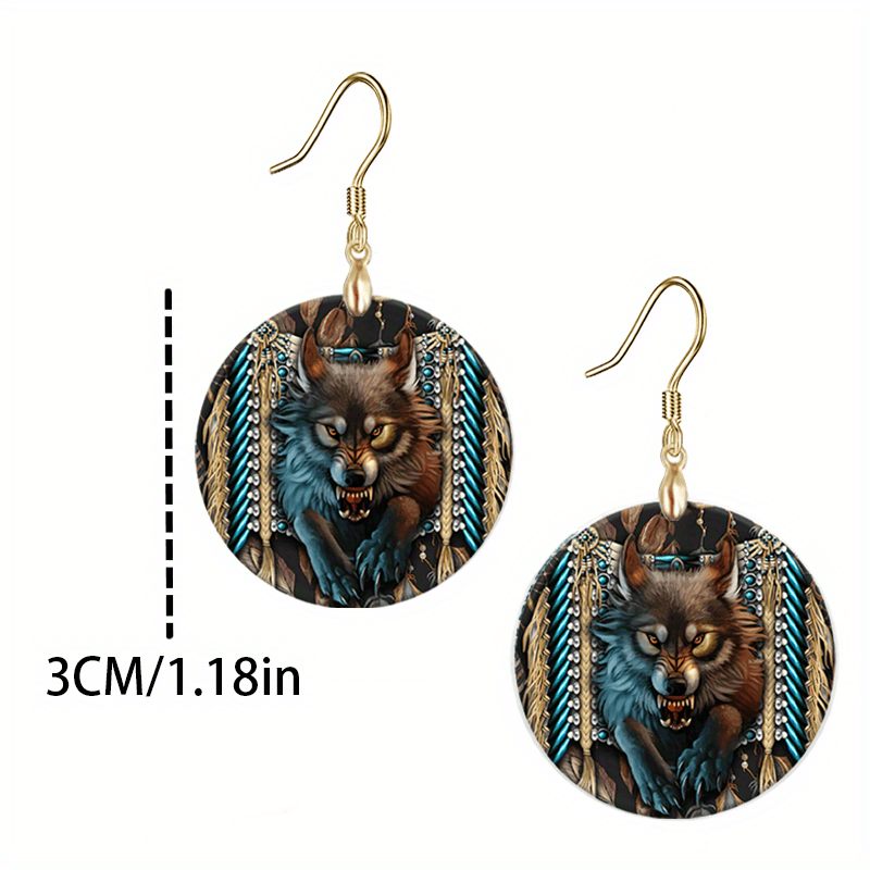 Wolf Round Acrylic Pendant Earrings Halloween Christmas Birthday Gift