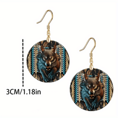 Wolf Round Acrylic Pendant Earrings Halloween Christmas Birthday Gift