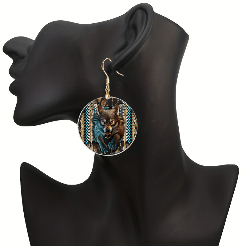 Wolf Round Acrylic Pendant Earrings Halloween Christmas Birthday Gift