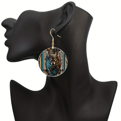 Wolf Round Acrylic Pendant Earrings Halloween Christmas Birthday Gift