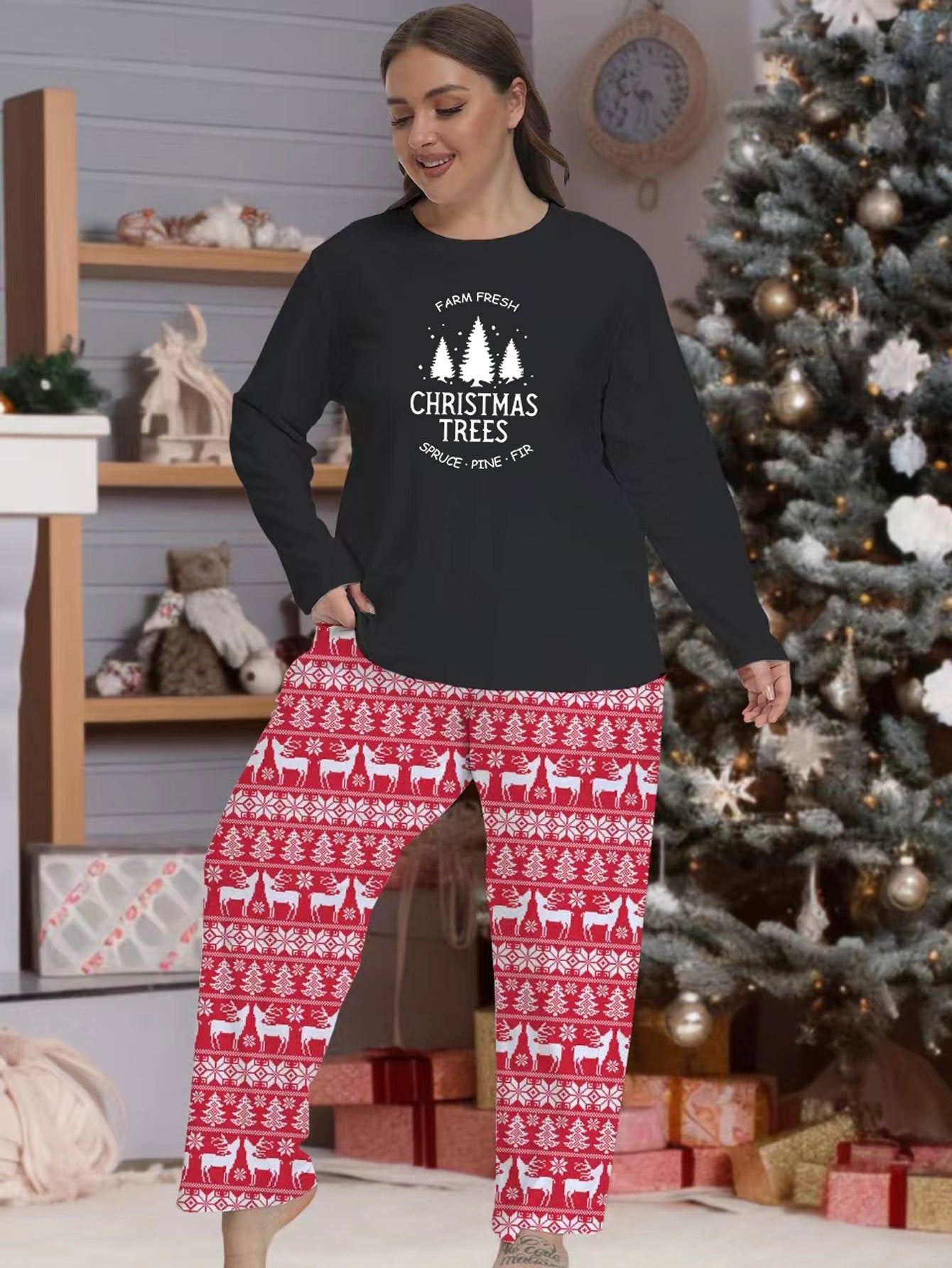  Christmas Casual Pajamas Set Women's Plus Christmas Tree