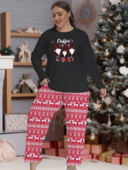  Christmas Pajama Set Plaid Gnomes & Letter Print Tee & Elk Pants
