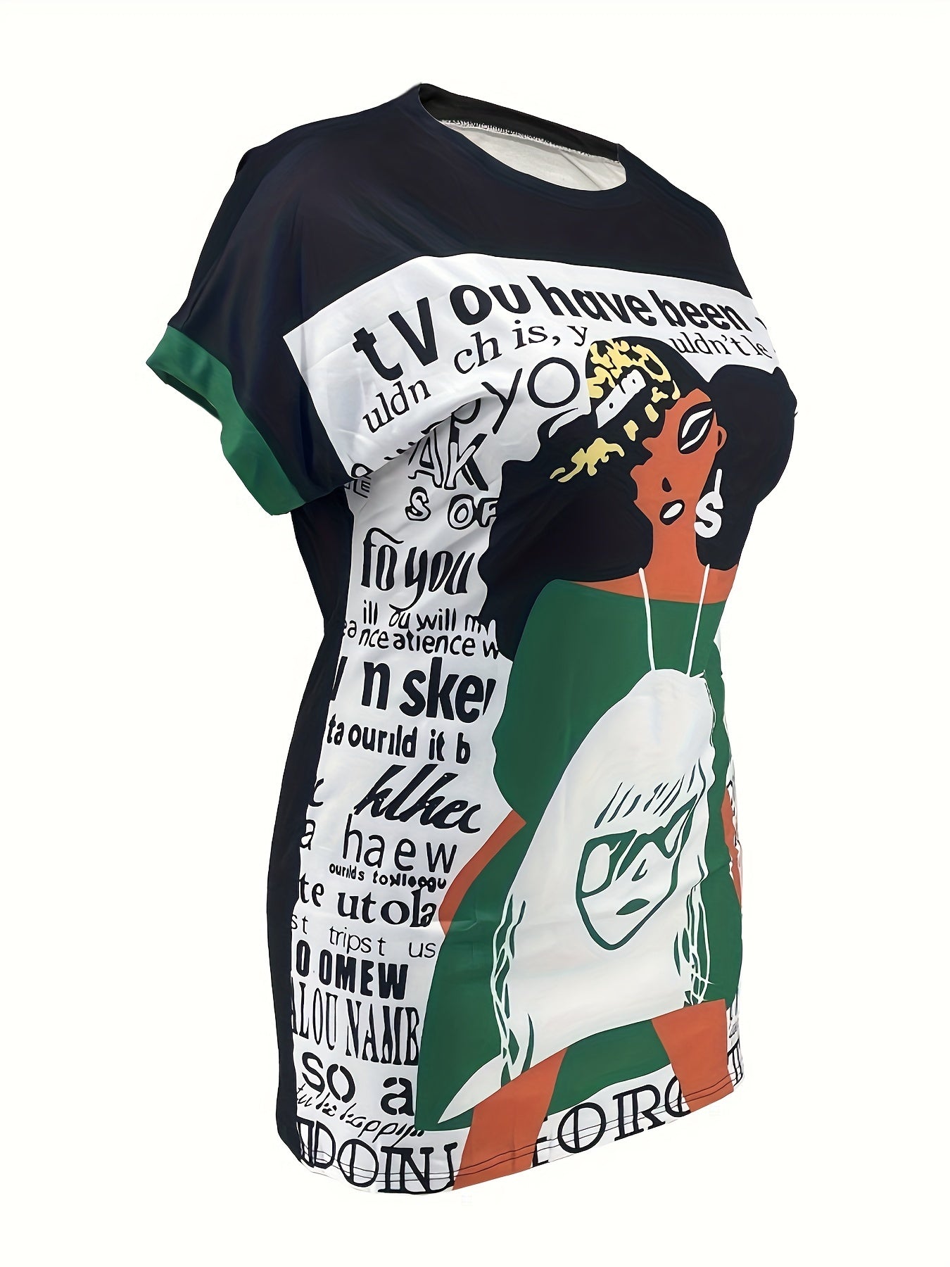  Pop Art Print Batwing Sleeve Midi Dress