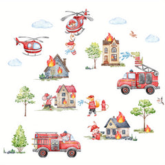 3pcs Fire Cartoon Education Stickers Firefighters Fire Trucks Mural Decoration