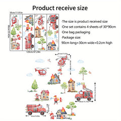 3pcs Fire Cartoon Education Stickers Firefighters Fire Trucks Mural Decoration