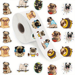 500pcs Pug Dog Funny Stickers 2 54 Cm Labels 10 Patterns Cartoon Decals
