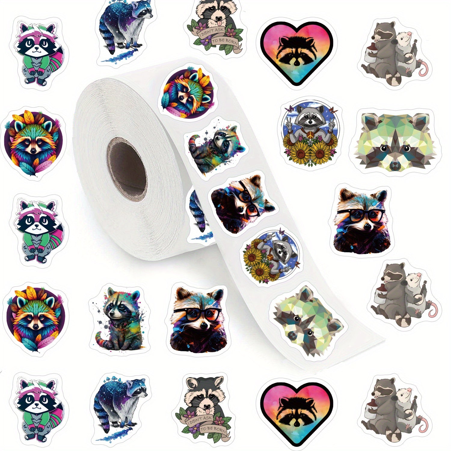 500pcs Raccoon Funny Stickers 2 54 Cm Labels 10 Patterns Cartoon Decals