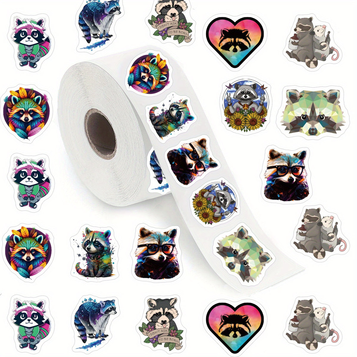 500pcs Raccoon Funny Stickers 2 54 Cm Labels 10 Patterns Cartoon Decals