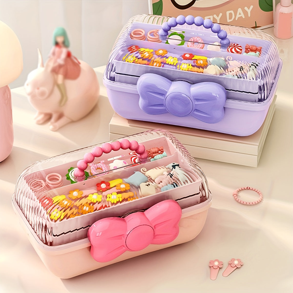 Plastic Bow Jewelry Storage Box Layer Jewelry Toy Storage Box