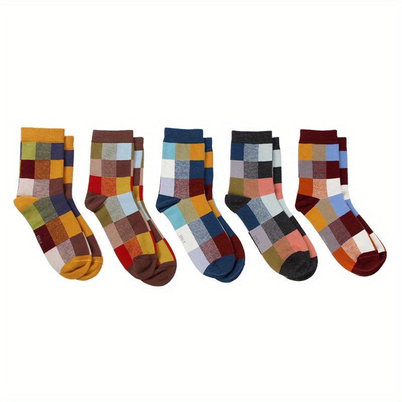 Men's Plaid Cotton Mid Calf Socks - 5 Pairs