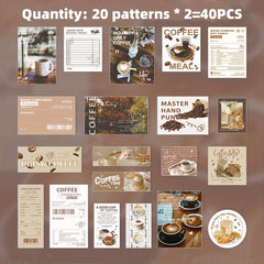 Coffee Theme Stickers Set, 40 Sheets Notebook Water Cup Photo Frame Decor