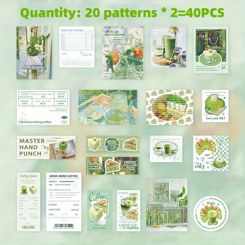 Coffee Theme Stickers Set, 40 Sheets Notebook Water Cup Photo Frame Decor