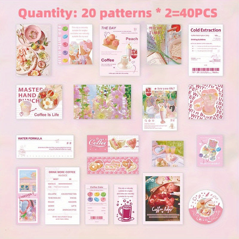 Coffee Theme Stickers Set, 40 Sheets Notebook Water Cup Photo Frame Decor
