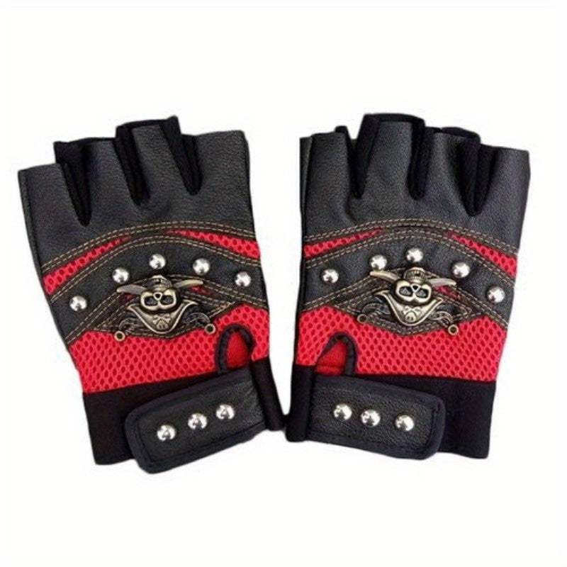Skull Punk PU Leather Cycling Gloves Fingerless Motorcycle Driving Gloves