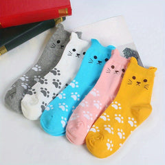 5 Pairs Cat Socks Men Women Winter Cotton Running Sports Crew Socks