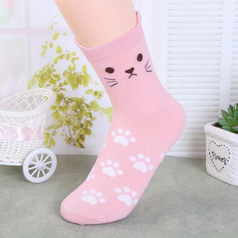 5 Pairs Cat Socks Men Women Winter Cotton Running Sports Crew Socks