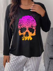  Gothic Skull Print Long Sleeve Pajama Tee