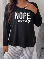 Women's Plus Size Slogan Graphic Long Sleeve Round Neck Home Wear T shirt