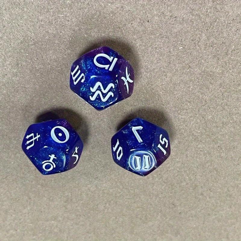 3pcs Astrology 12 Sided D12 Zodiac Dice for Tarot Cards Game