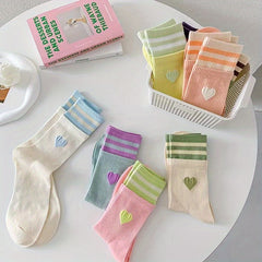 Heart Print Striped Socks Women's Stockings & Hosiery