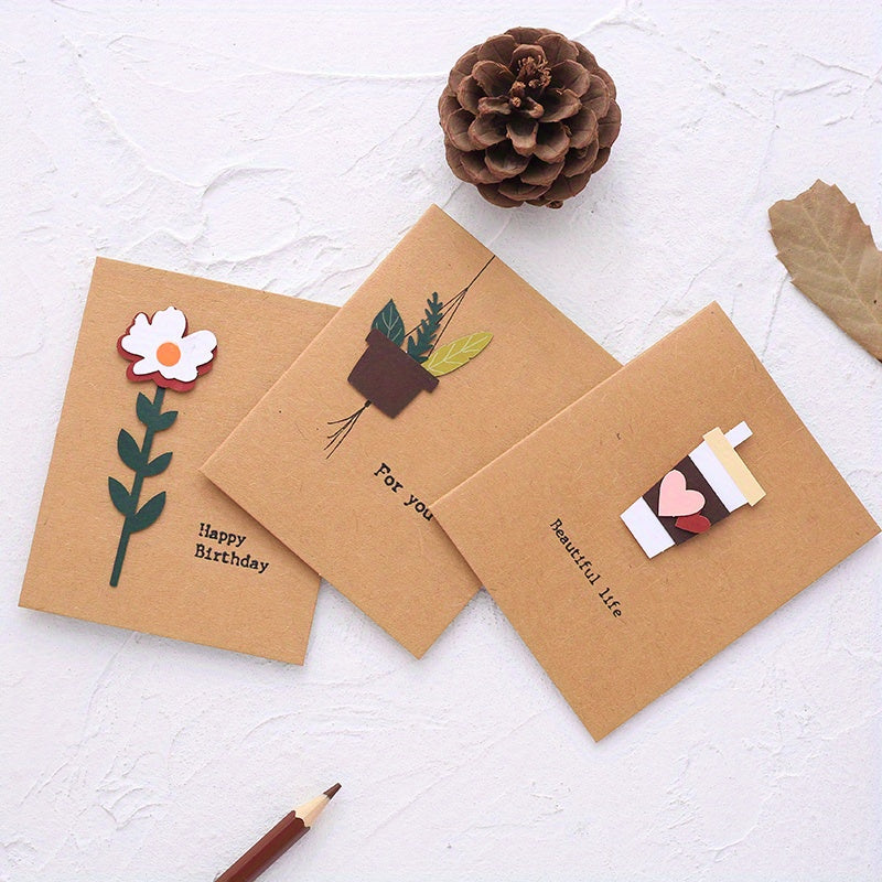 12pcs 3D Greeting Cards with Envelope Birthday Gift Thanksgiving Blessing