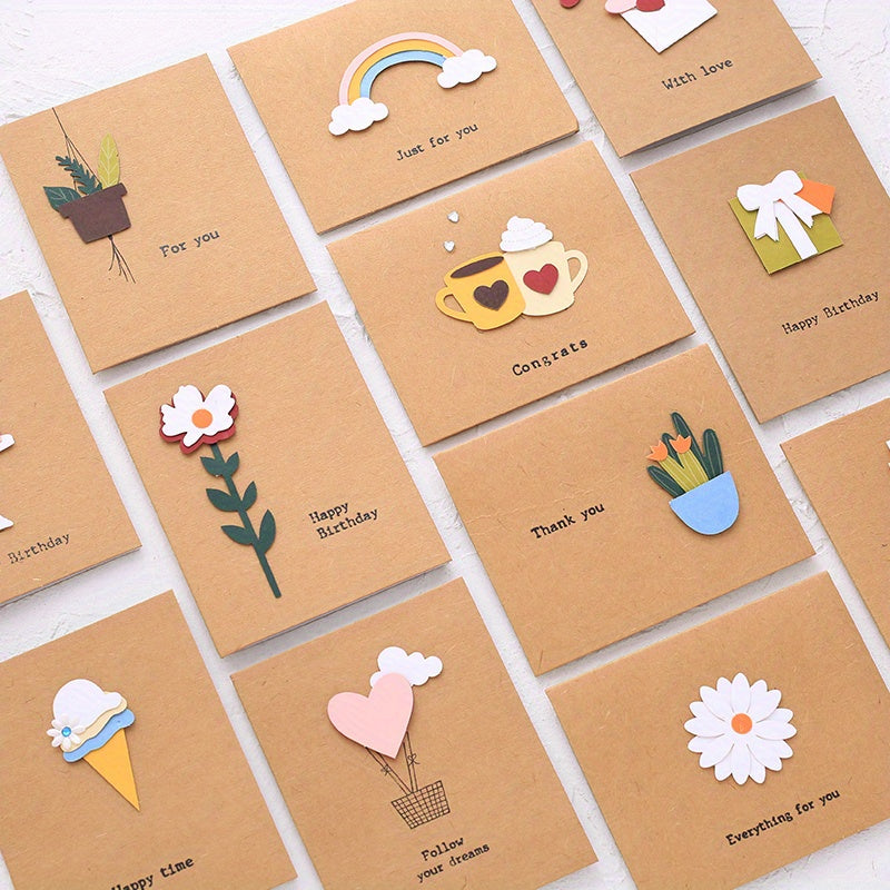 12pcs 3D Greeting Cards with Envelope Birthday Gift Thanksgiving Blessing