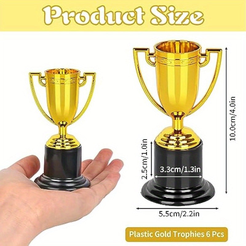 6pcs Mini Golden Plastic Trophies 10 16 Cm Cups Award Trophies
