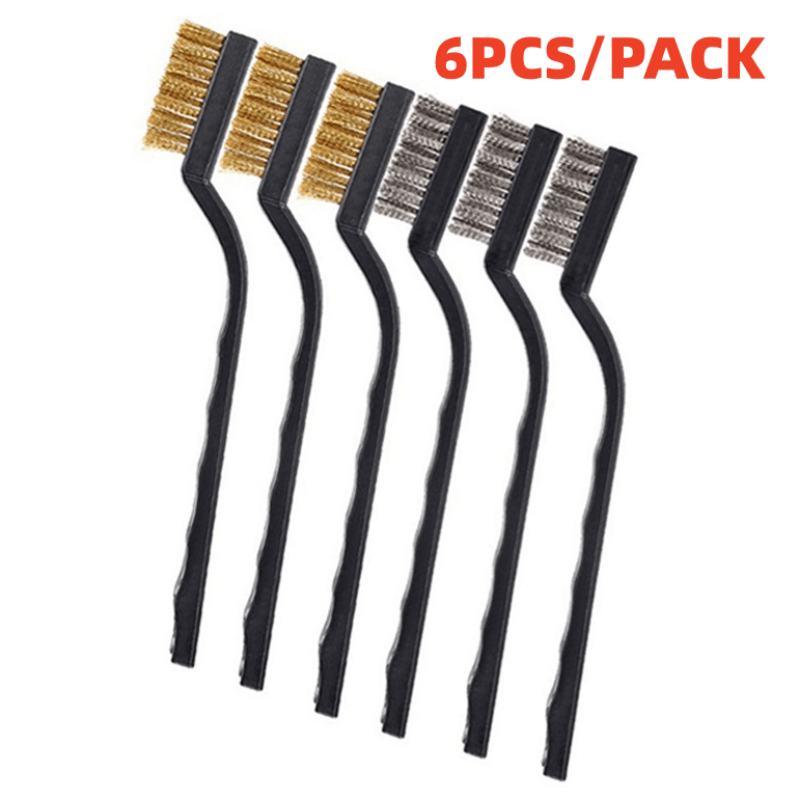 6pcs Stainless Steel Brass Wire Brush Set - Curved Handle Brush for Welding